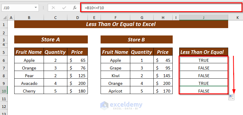 Compare String Values with Less Than Or Equal to Operator in Excel