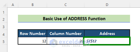 Basic Use of ADDRESS Function in Excel