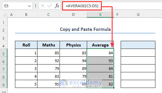 Dataset to copy and paste formula