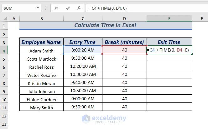 Add Time Under 60 Minutes in Excel
