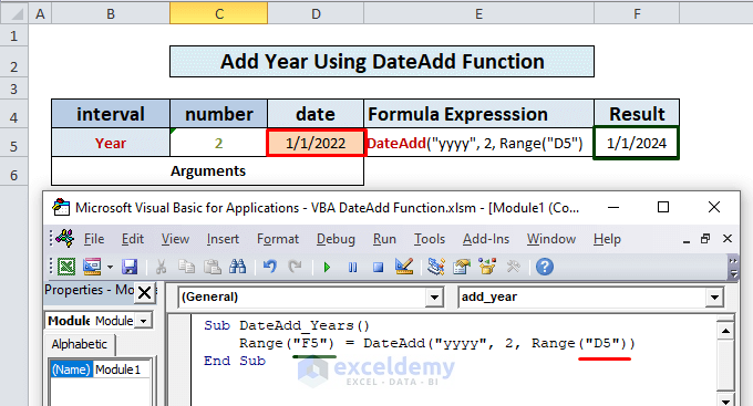Excel VBA DateAdd Function Add Year