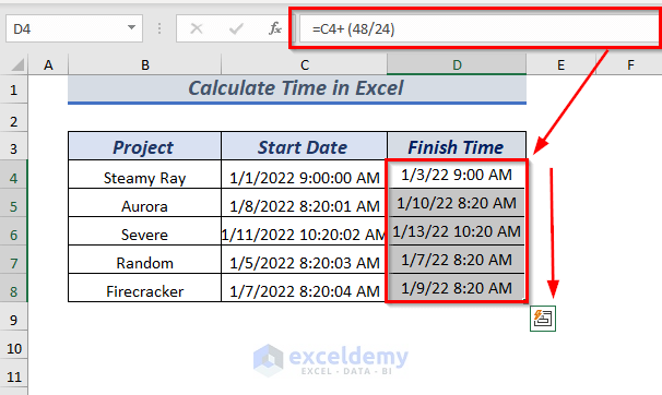 Add Time Under or Over 24 Hours in Excel