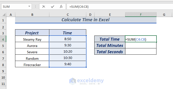 Calculate Total Time Using Excel SUM Function