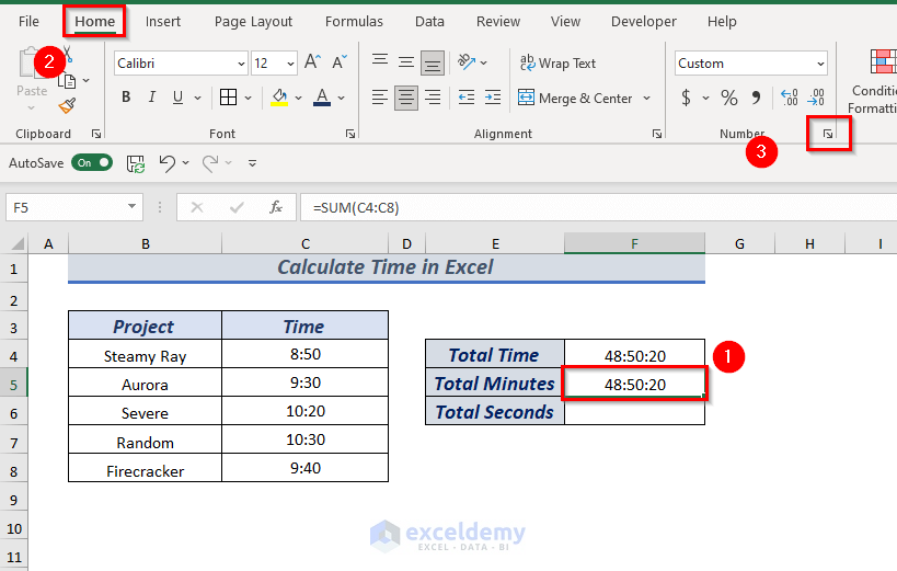 Calculate Total Minutes Using SUM