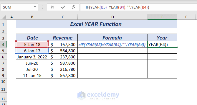 Using IF & YEAR Function