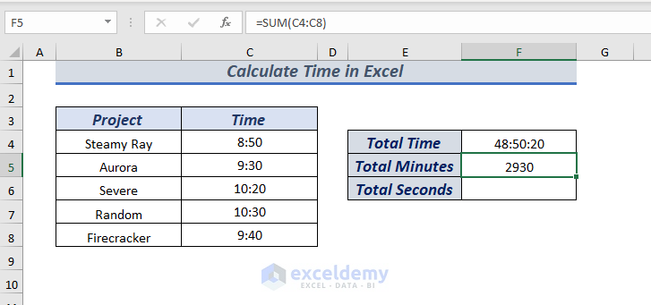 Calculate Total Minutes Using SUM