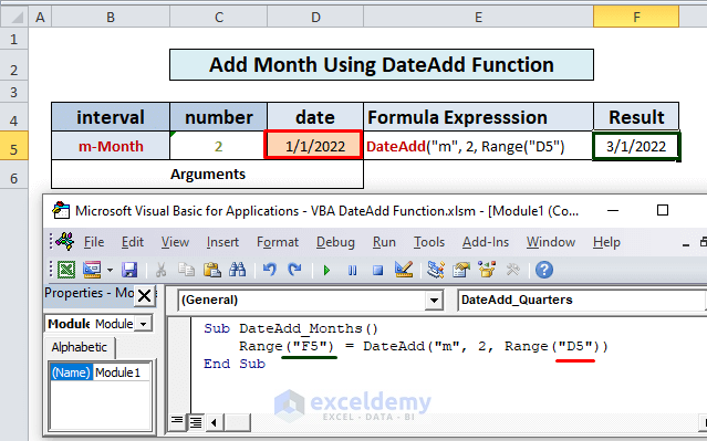 Excel VBA DateAdd Function Add Month