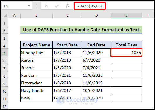 Use of DAYS Function to Handle Date Formatted as Text