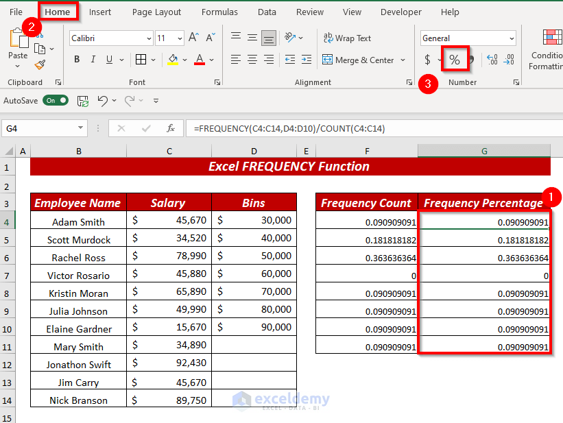 Using The Excel FREQUENCY Function to Figure Out Frequency Percentages 
