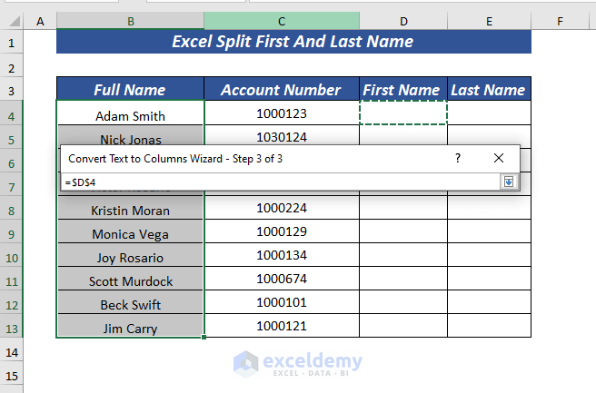 Using Text to Columns to Split First And Last Name in Excel