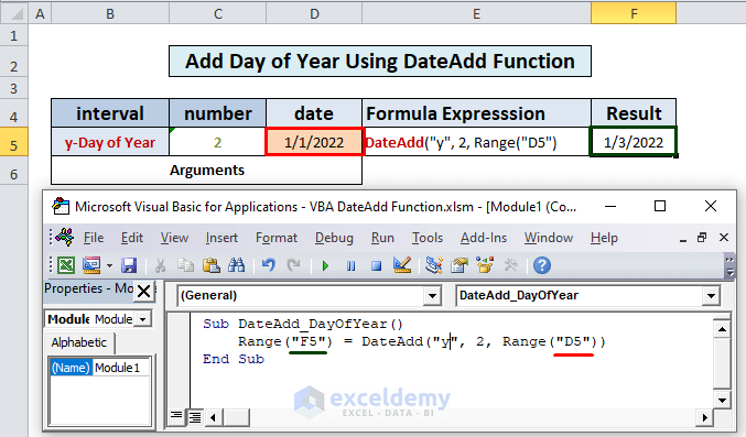 Excel VBA DateAdd Function Add Day of Year