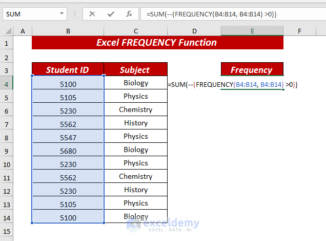 Using Excel FREQUENCY & SUM Function with Operator