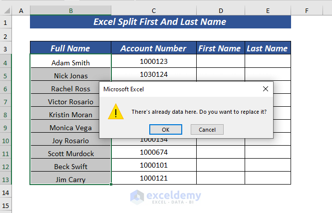 Using Text to Columns to Split First And Last Name in Excel