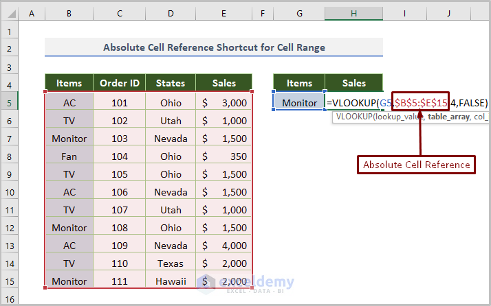 Absolute Cell Reference Shortcut for Cell Range