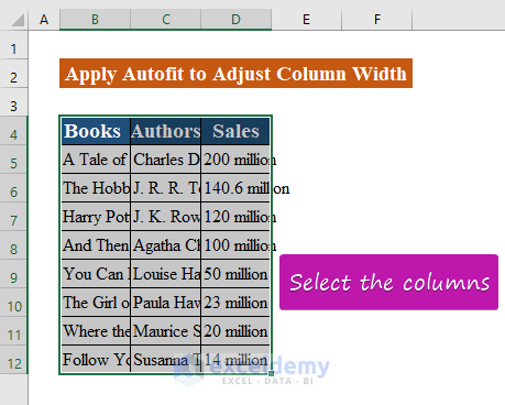 Apply AutoFit to Adjust Column Width in Excel