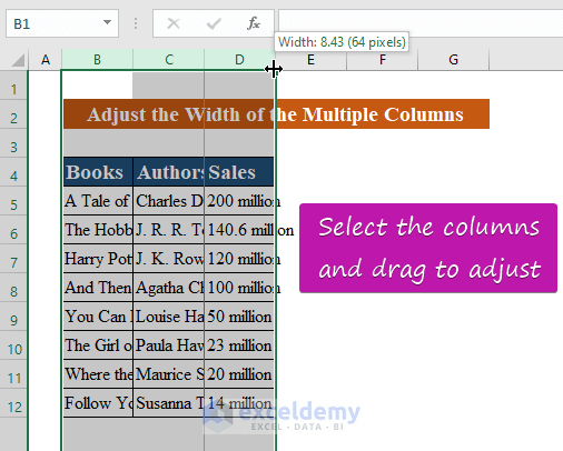 Adjust Column Width in Excel for Multiple Columns