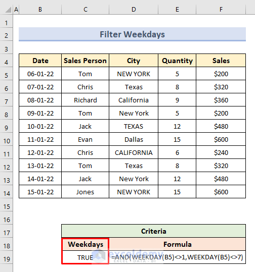 Find Weekdays with Advanced Filter Criteria Range