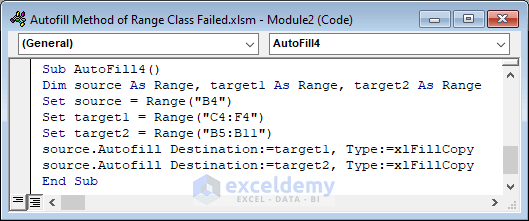 AutoFill Method of Range Class Failed Horizontally and Vertically Simultaneously