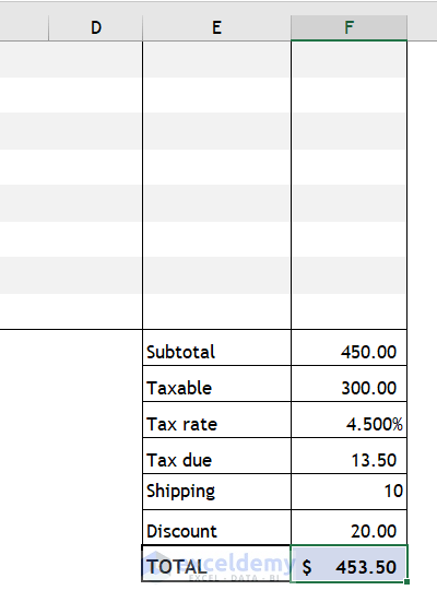 Cash Invoice Format in Excel