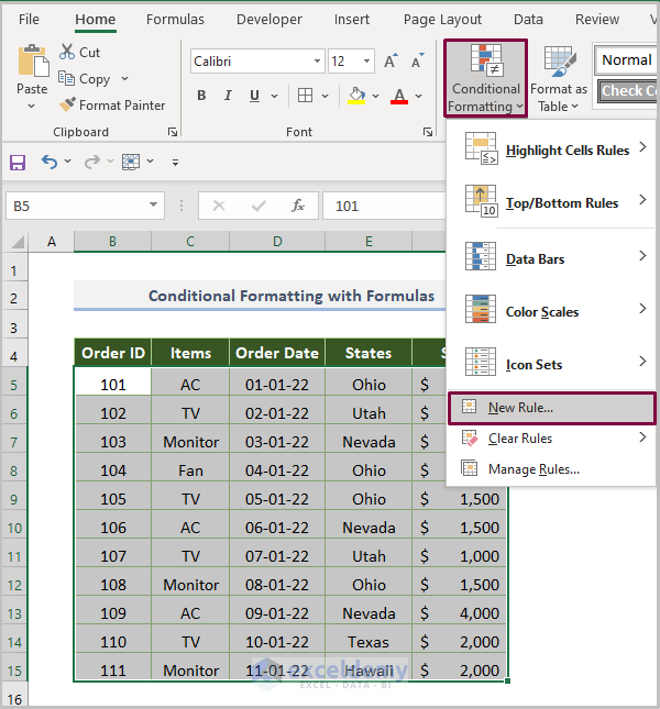 Cell Format Using Conditional Formatting in Excel 