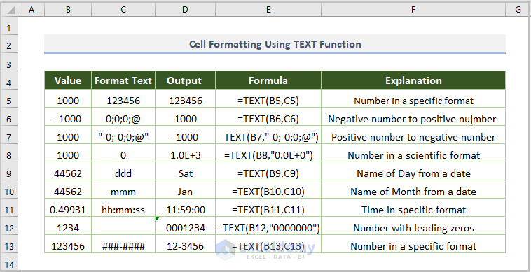 Cell Format Using The TEXT Function 