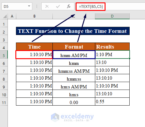 Apply the TEXT Function to Change Time Format in Excel