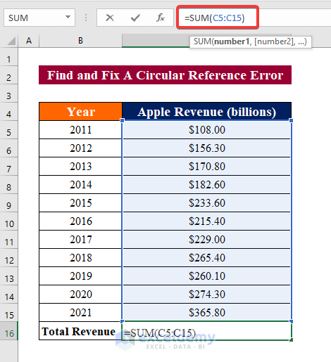 Find Circular Reference Error in Excel