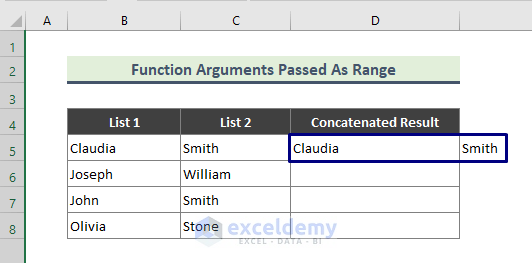 Concatenate Not Working When Function Argument is Passed as Range