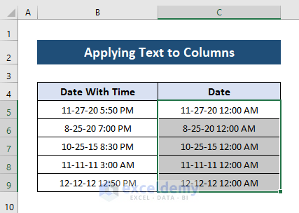 Output from Text to columns in Excel