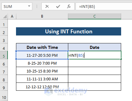 Apply INT function in Excel