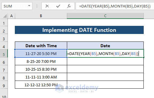 Applying DATE, YEAR, MONTH, DAY functions in Excel