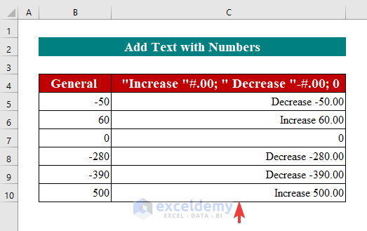 Add Text in Number with Custom Format Cells in Excel