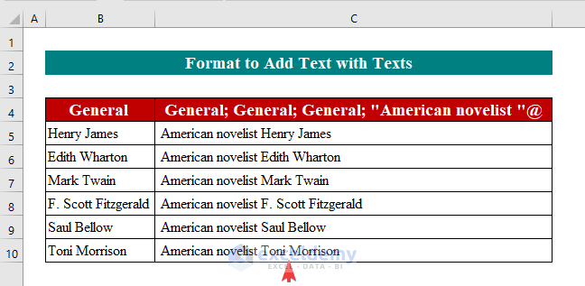 Add Text in Text with Custom Format Cells in Excel