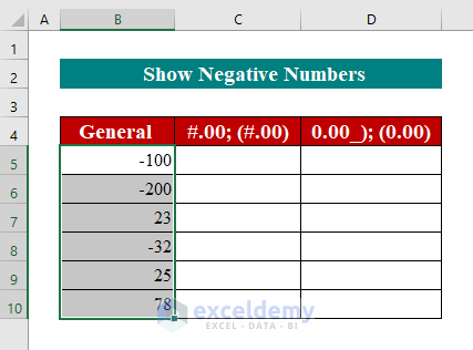 Show Negative Numbers