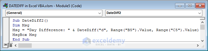 Use Cell Reference to Apply DateDiff Function in Excel VBA