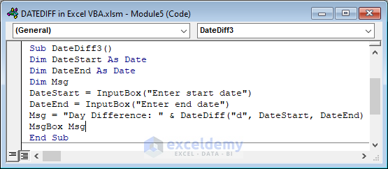 Take User Input to Perform the DateDiff Function