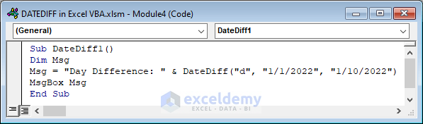 Apply DateDiff Directly Using Dates in VBA Code