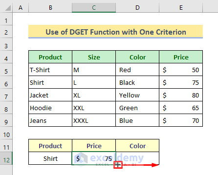 DGET Function with One Criterion in Excel