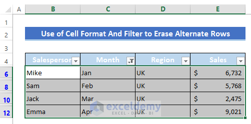 Cell Format And Filter to Erase Alternate Rows