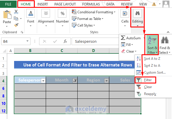 Cell Format And Filter to Erase Alternate Rows