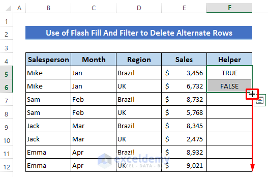 Excel Flash Fill And Filter to Delete Alternate Rows