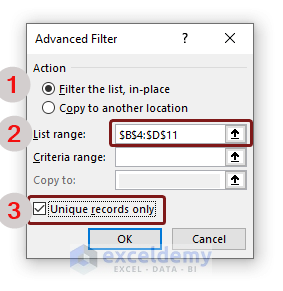 Apply Advanced Filter Feature to Delete Duplicate Columns in Excel