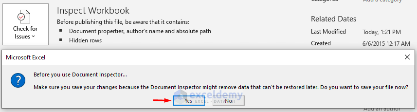 ‘Inspect Document’ Option to Delete Hidden Rows in Excel