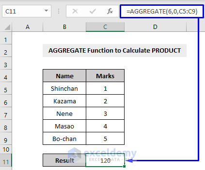 AGGREGATE Function to Calculate PRODUCT in Excel