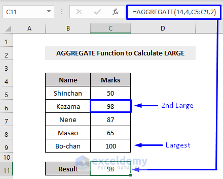 AGGREGATE Function to Calculate LARGE in Excel