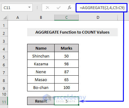 AGGREGATE Function to Calculate COUNT in Excel