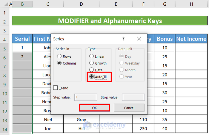 Excel Autofill Shortcut