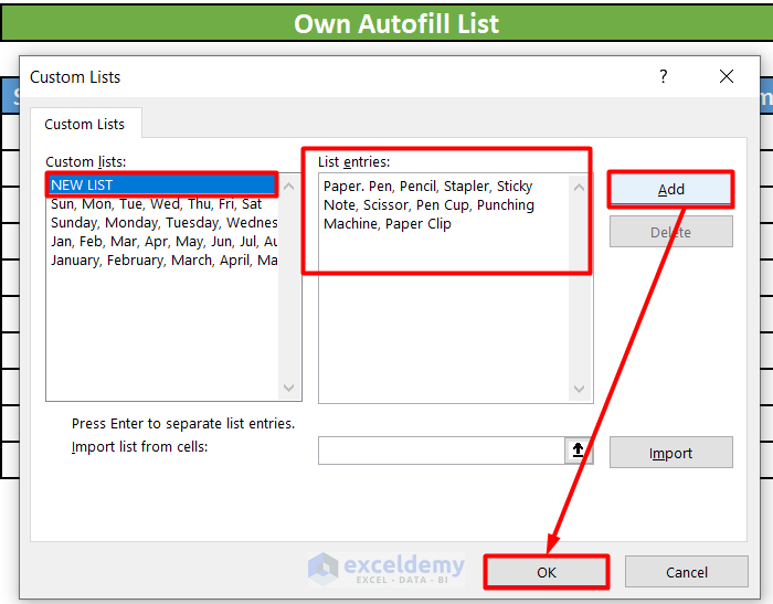 Custom List to Autofill in Excel