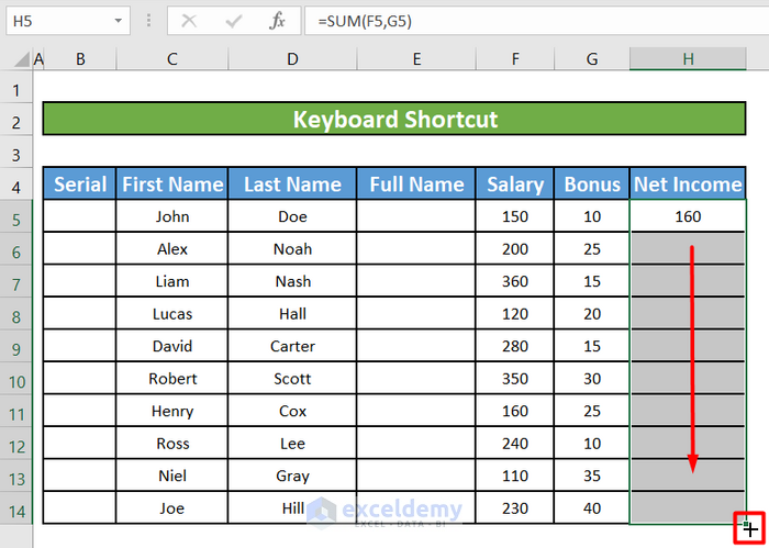 ● Drag the fill handle across the cells that you want to fill