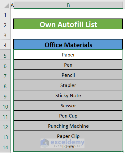 Excel Custom List to Autofill